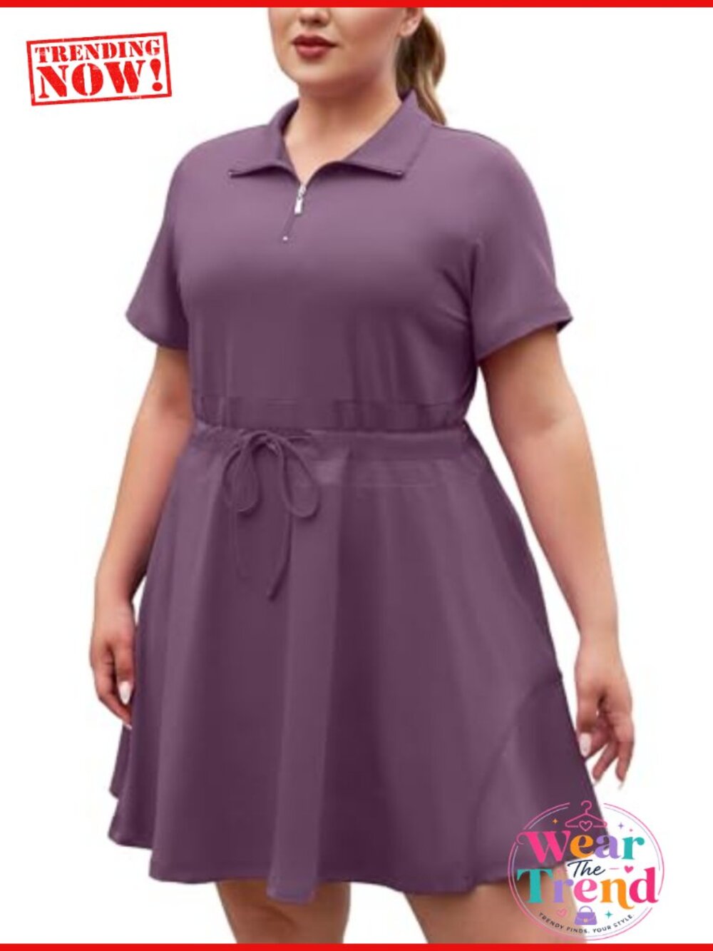 Plus Size Golf Tennis Dress with Shorts Short Sleeve Zip Up Athletic Two Piece
